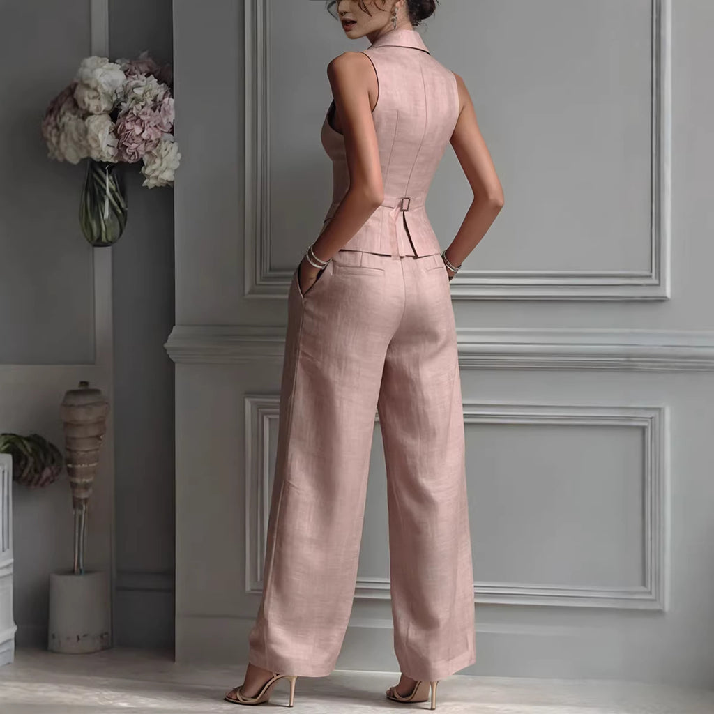 Casual Single-breasted Vest And Casual Pants Set