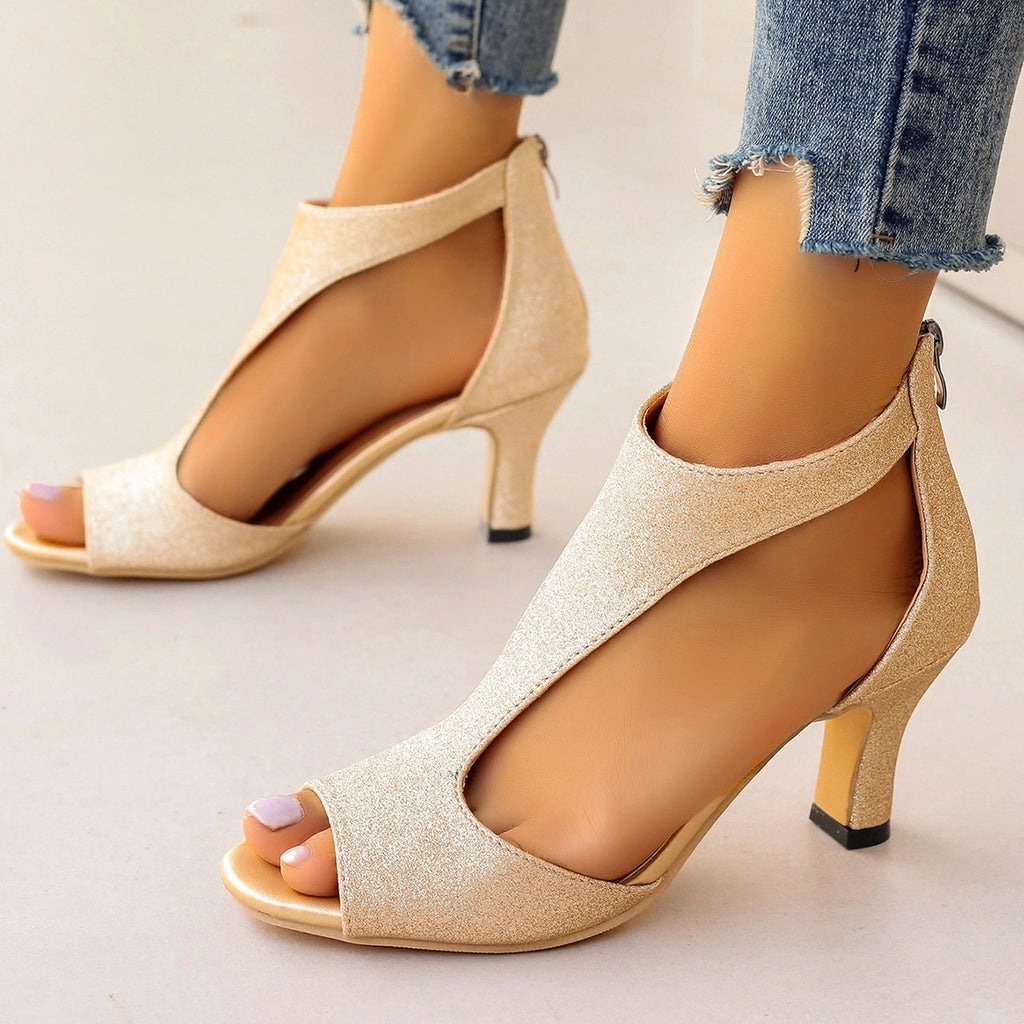 Elegant Women’s Peep-Toe High Heel Sandals with Back Zip