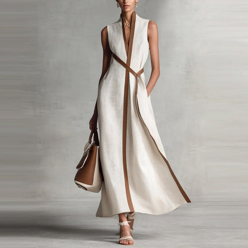 Color-blocked Sleeveless Casual Dress For Women