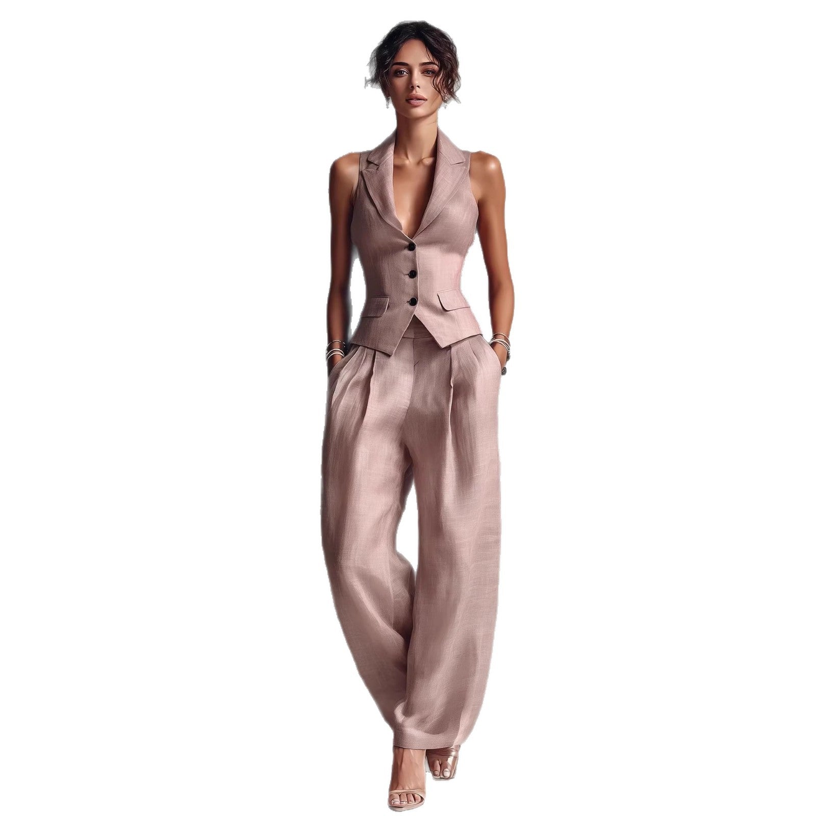 Casual Single-breasted Vest And Casual Pants Set