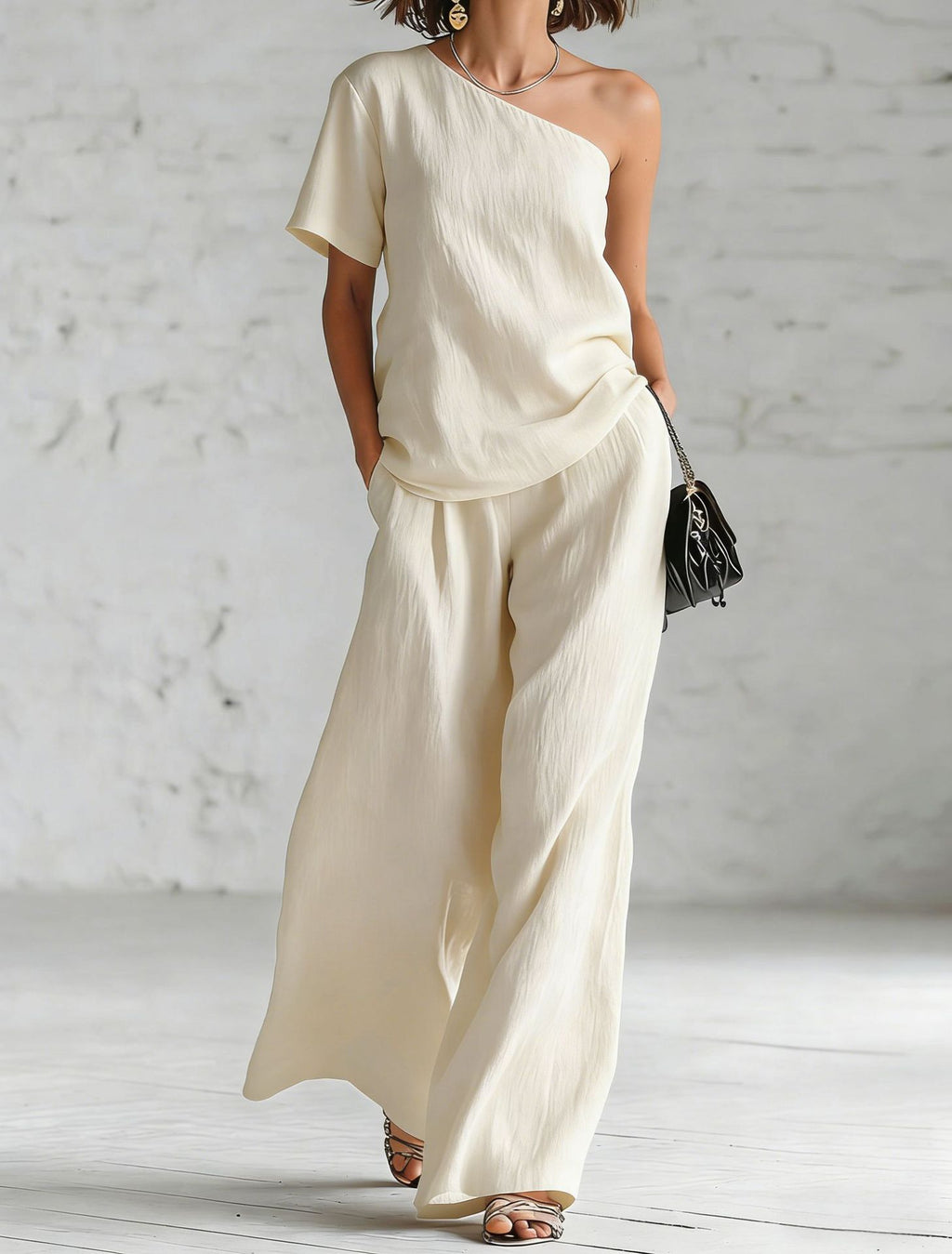 Fashion Top And Wide-leg Pants Casual Set