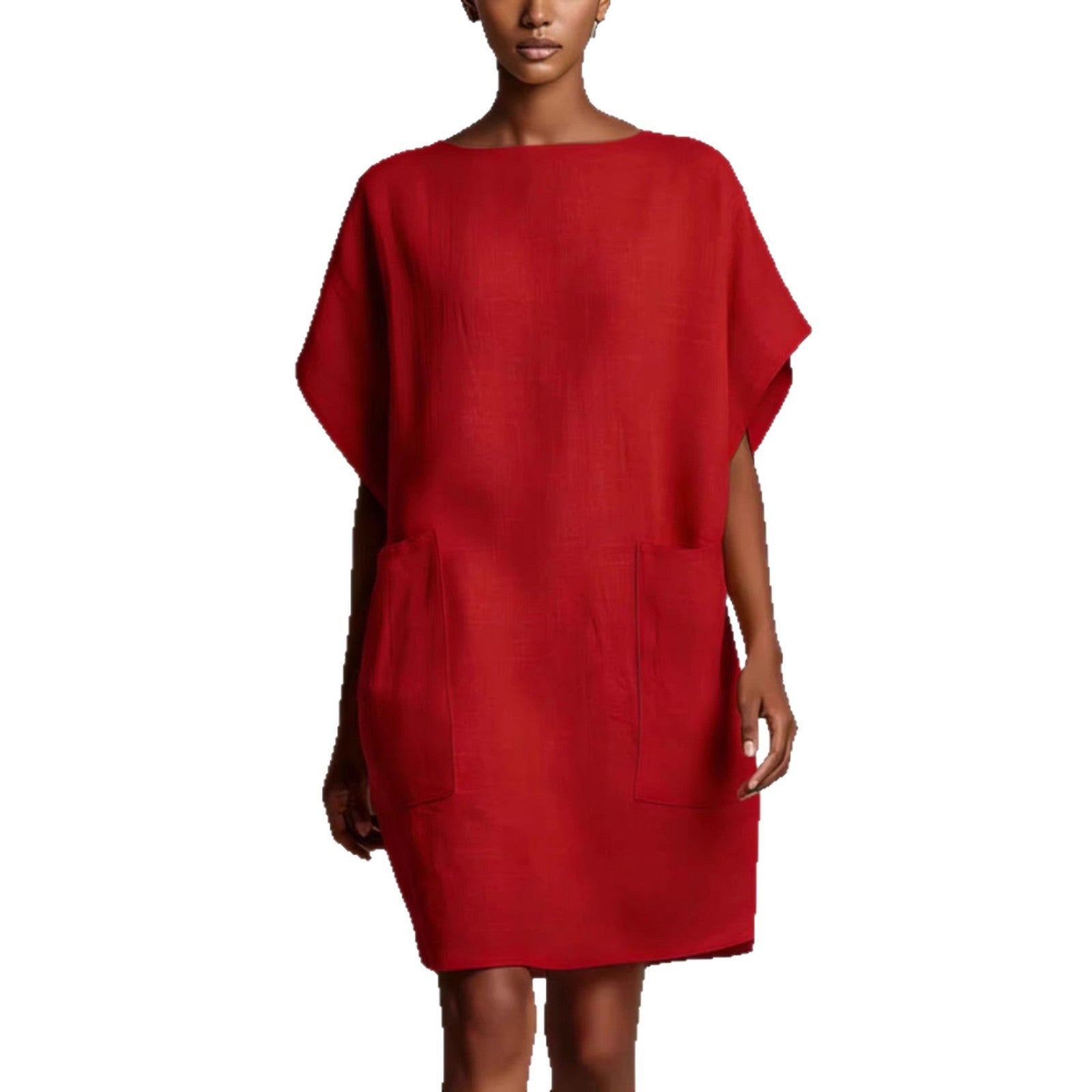 Womens Loose-Fitting Boatneck Dress With Batwing Sleeves And Large Pockets