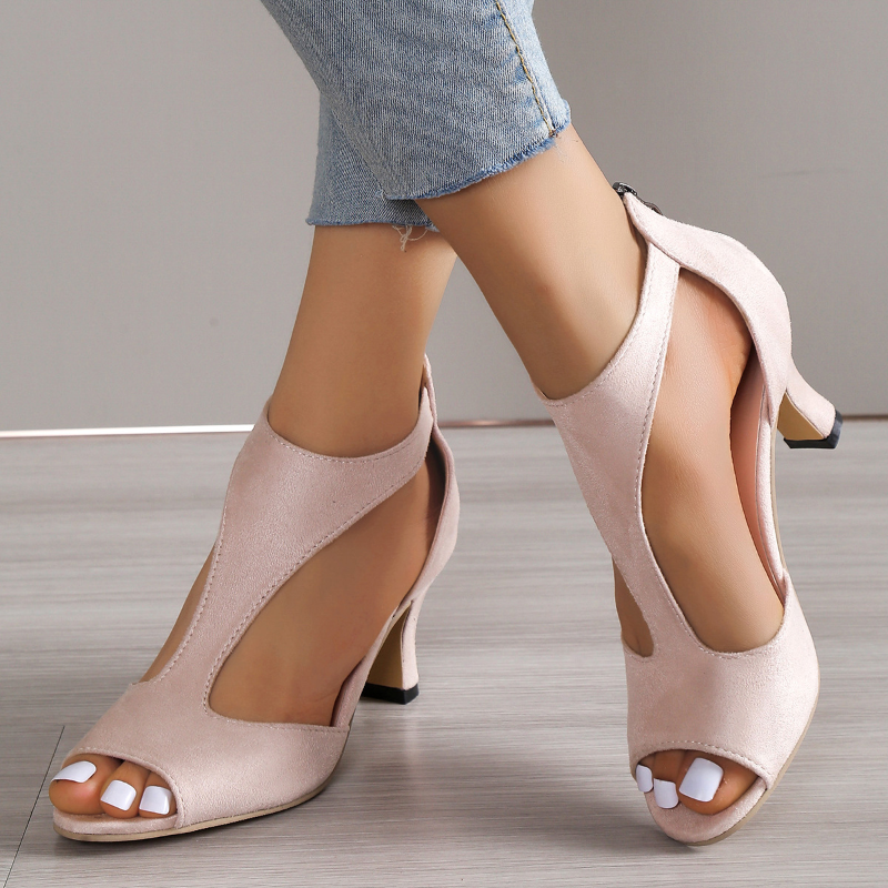 Elegant Women’s Peep-Toe High Heel Sandals with Back Zip