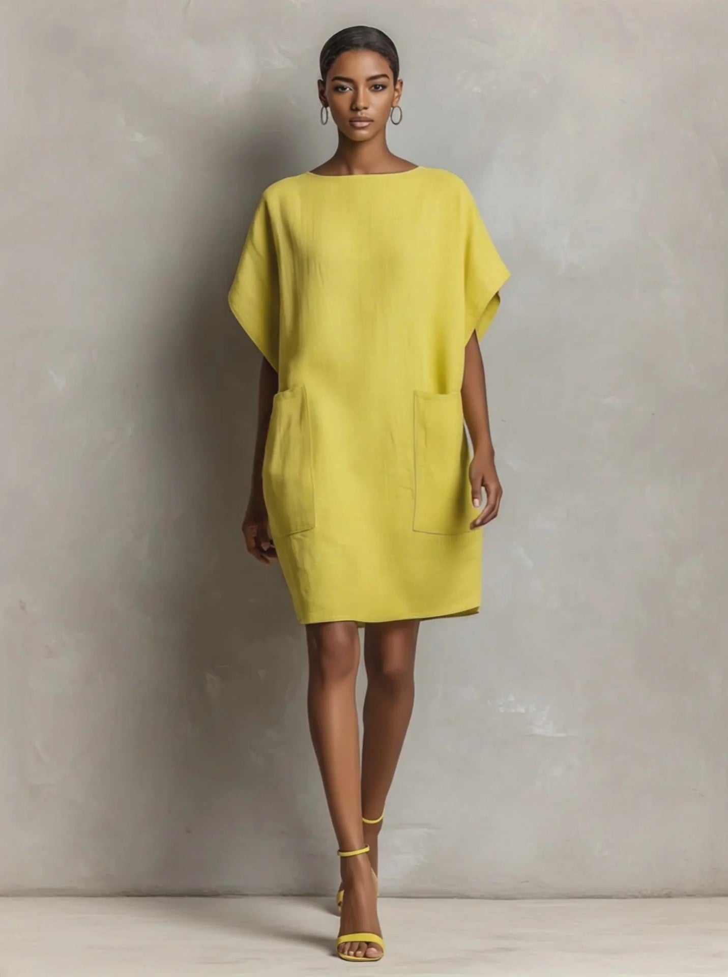 Womens Loose-Fitting Boatneck Dress With Batwing Sleeves And Large Pockets