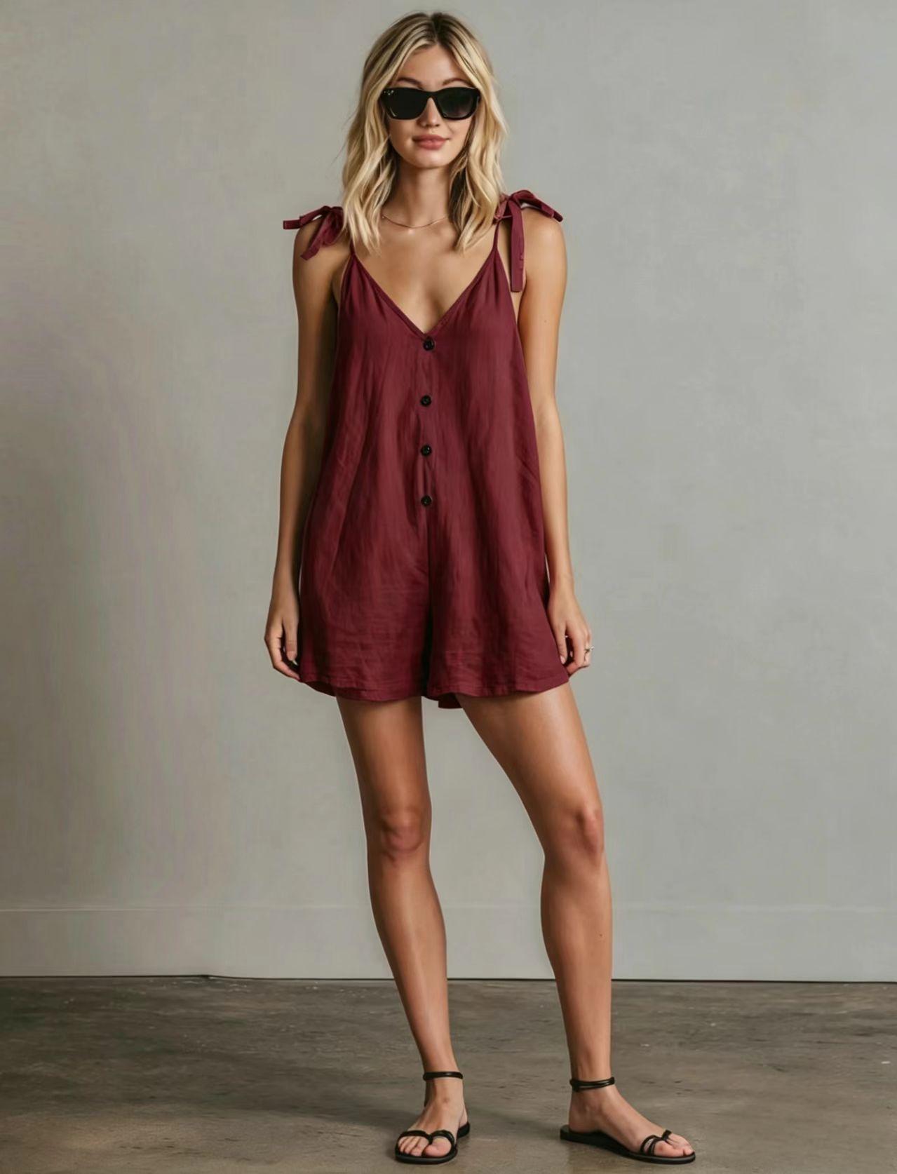 Women's V-neck Cardigan Strap Jumpsuit