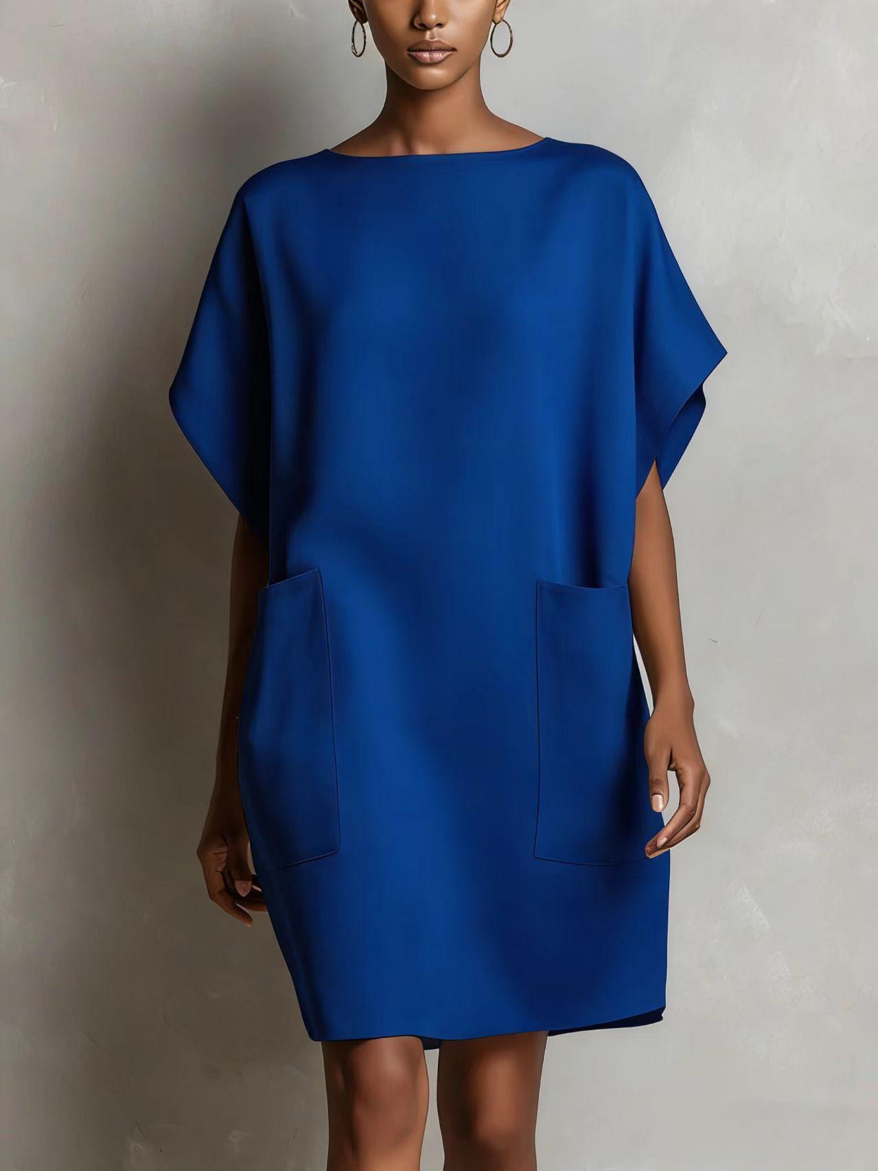 Womens Loose-Fitting Boatneck Dress With Batwing Sleeves And Large Pockets