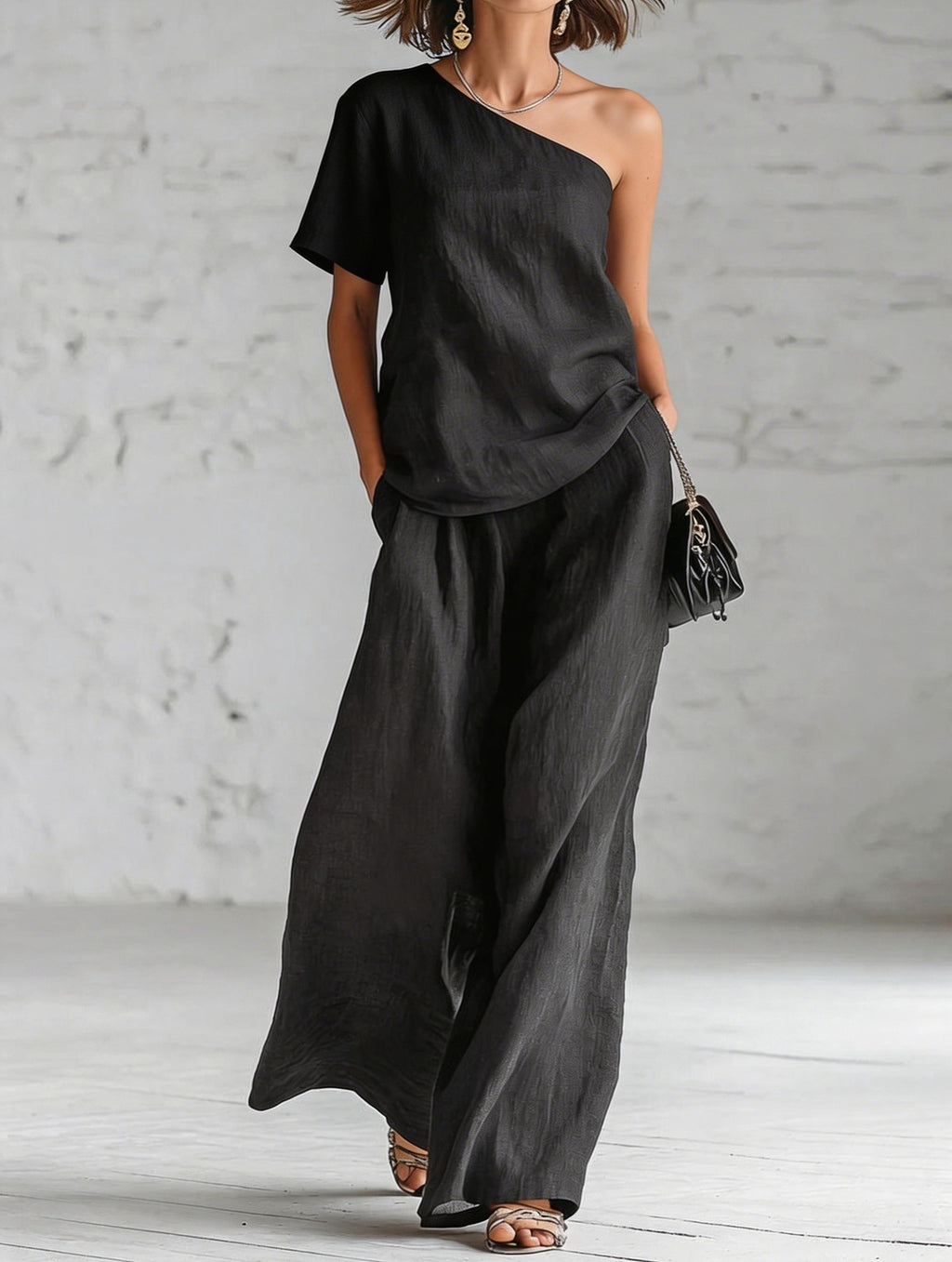 Fashion Top And Wide-leg Pants Casual Set