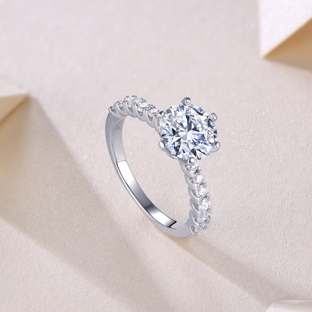 Goddess's Blessing - A Wedding Ring Set With 2-carat Top-quality Moissanite S925 Silver And Platinum-plated Diamond. The Ring Can Be Inspected With A Diamond Pen